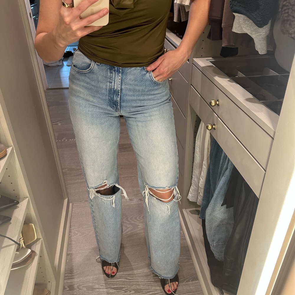 Zara Light Blue Distressed high waisted Jeans